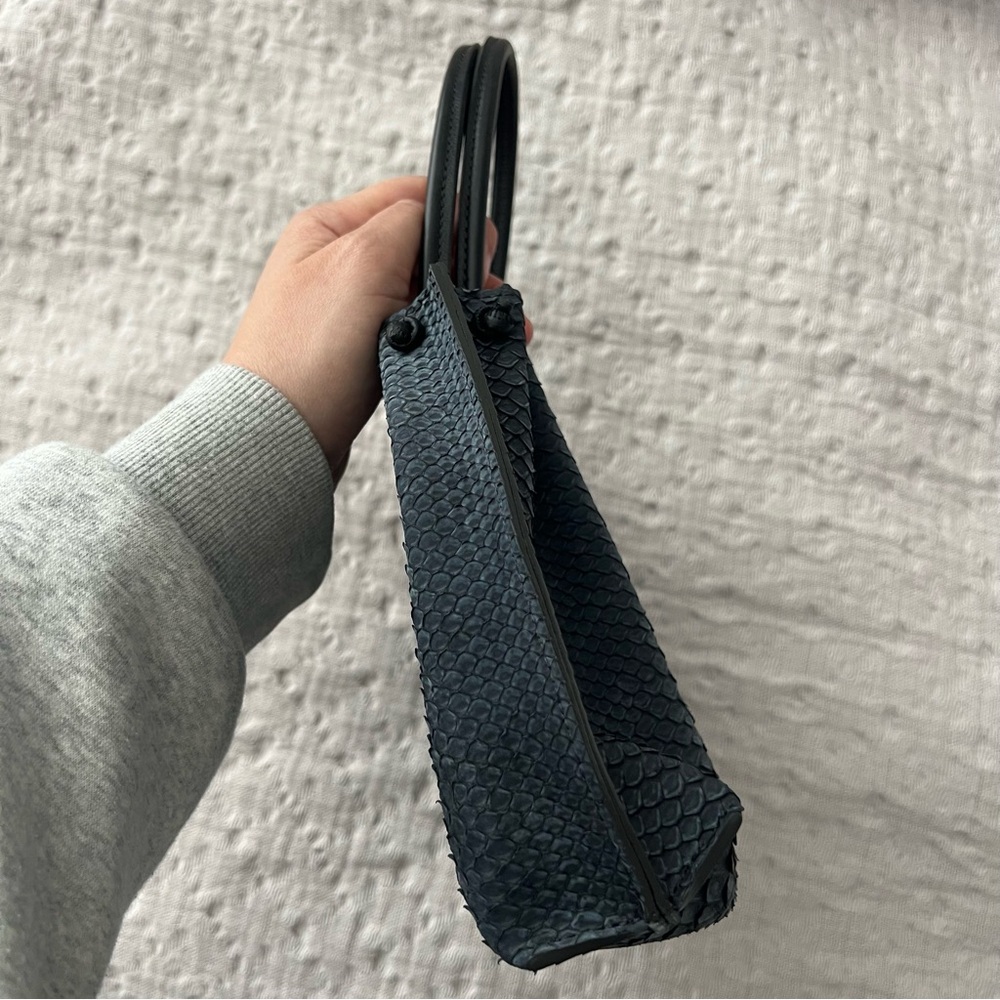 B. MAY Python Snake Leather Mini Bag One Size Dar… - image 4